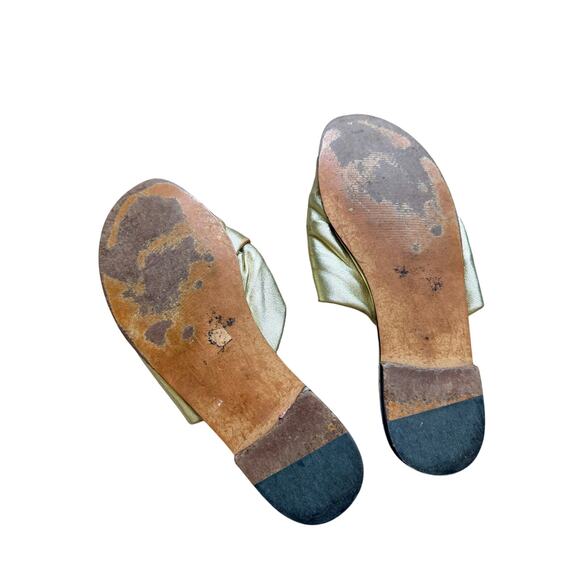 J. Crew Old Money Twisted Knot Metallic Leather Sandals Slides Gold 9 Vacation - Picture 3 of 3
